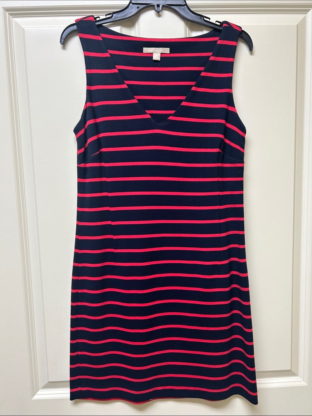 Banana Republic Navy and Pink Striped V-Neck Midi Dress
